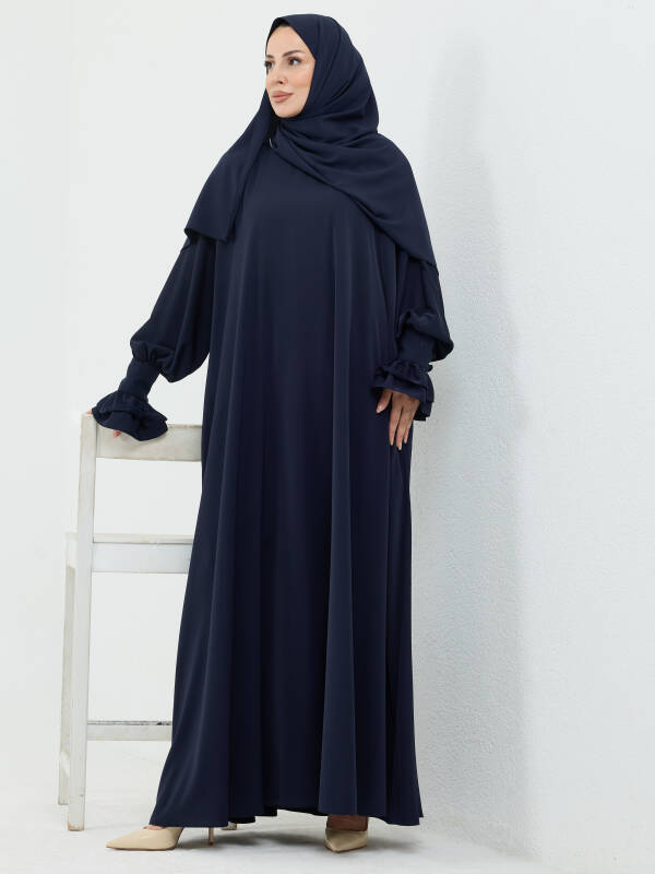 Meryem Şal Hediyeli Dubai Abaya Lacivert - 1016 - 7