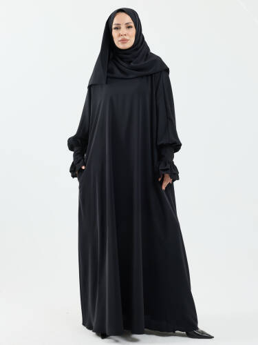 Meryem Şal Hediyeli Dubai Abaya Siyah - 1016 - Kadeem Giyim