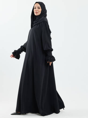 Meryem Şal Hediyeli Dubai Abaya Siyah - 1016 - Kadeem Giyim (1)