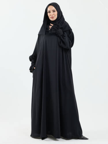 Meryem Şal Hediyeli Dubai Abaya Siyah - 1016 - 3