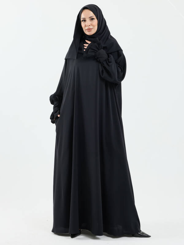 Meryem Şal Hediyeli Dubai Abaya Siyah - 1016 - 3
