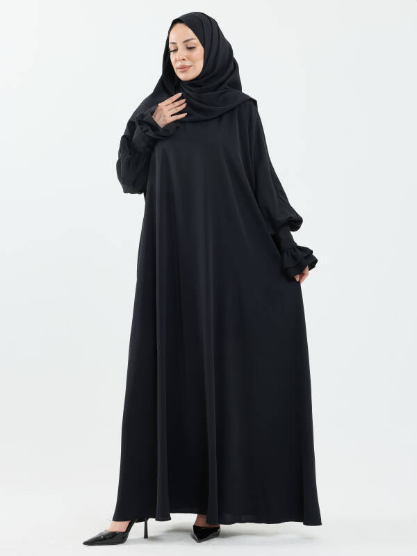 Meryem Şal Hediyeli Dubai Abaya Siyah - 1016 - 6