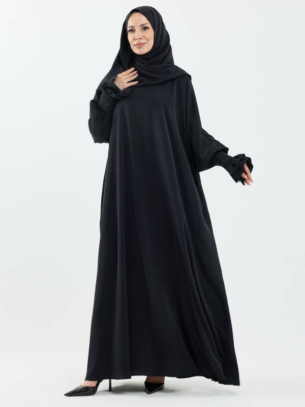 Meryem Şal Hediyeli Dubai Abaya Siyah - 1016 - 7
