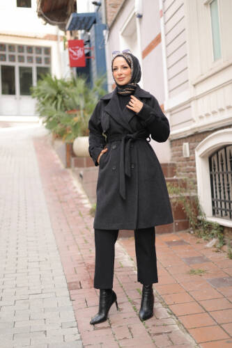 Mevira Moscov Kaşe Kaban Siyah - 7004 - Kadeem Giyim