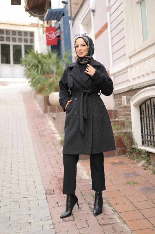 Mevira Moscov Kaşe Kaban Siyah - 7004 - 1