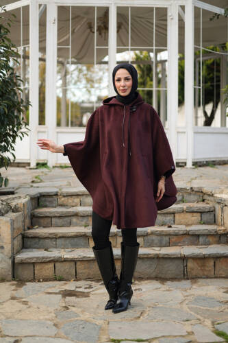 Milena Balıksırtı Kaşe Panço Bordo – 2012 - Kadeem Giyim (1)