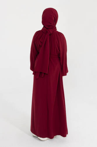 Reglan Kol Büzgülü Çocuk Elbise- Bordo - 4