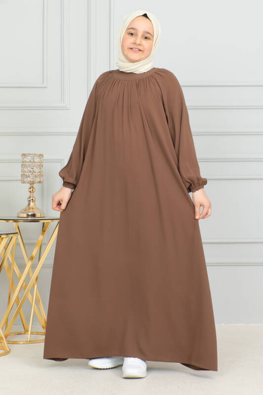 Reglan Kol Büzgülü Çocuk Elbise Camel - 4004 - 1