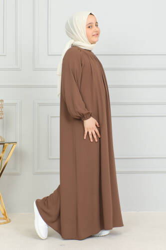 Reglan Kol Büzgülü Çocuk Elbise Camel - 4004 - Kadeem Giyim (1)