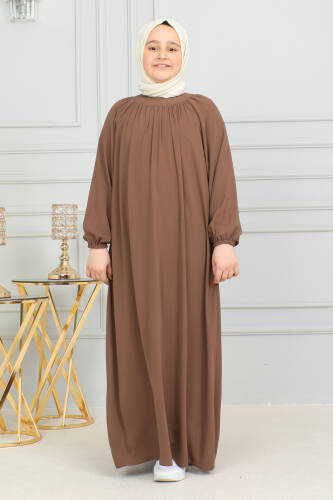 Reglan Kol Büzgülü Çocuk Elbise Camel - 4004 - 5