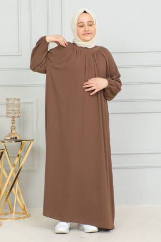 Reglan Kol Büzgülü Çocuk Elbise Camel - 4004 - 6