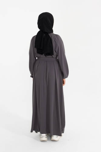 Reglan Kol Büzgülü Çocuk Elbise- füme - 4