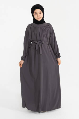 Reglan Kol Büzgülü Çocuk Elbise- füme - 5