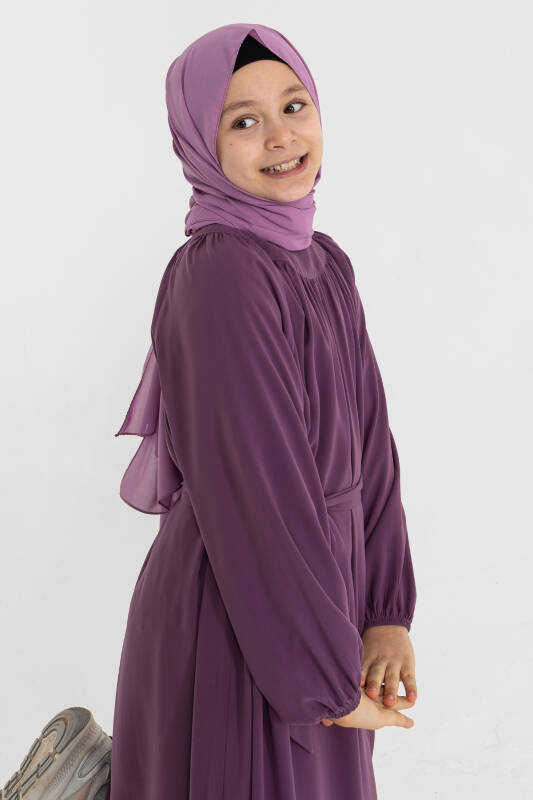 Reglan Kol Büzgülü Çocuk Elbise- gül kurusu - 1