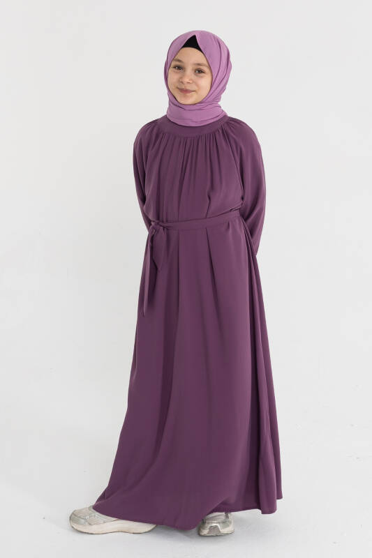 Reglan Kol Büzgülü Çocuk Elbise- gül kurusu - 5