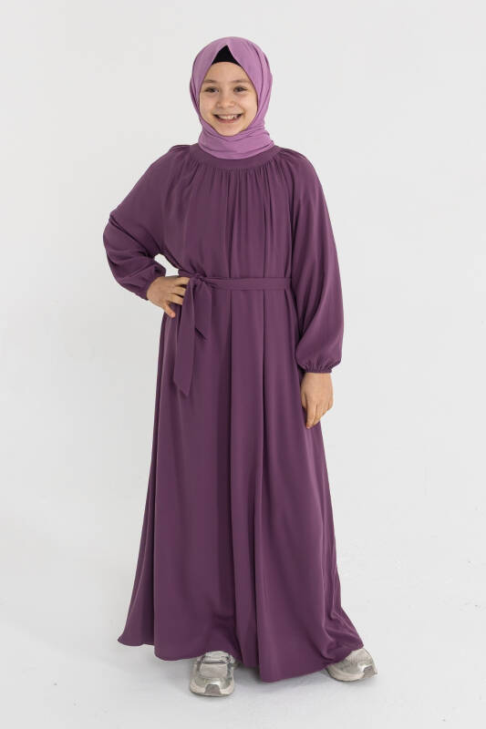 Reglan Kol Büzgülü Çocuk Elbise- gül kurusu - 7