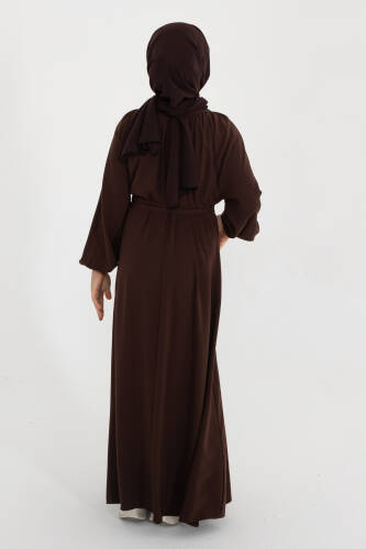 Reglan Kol Büzgülü Çocuk Elbise- kahverengi - 3