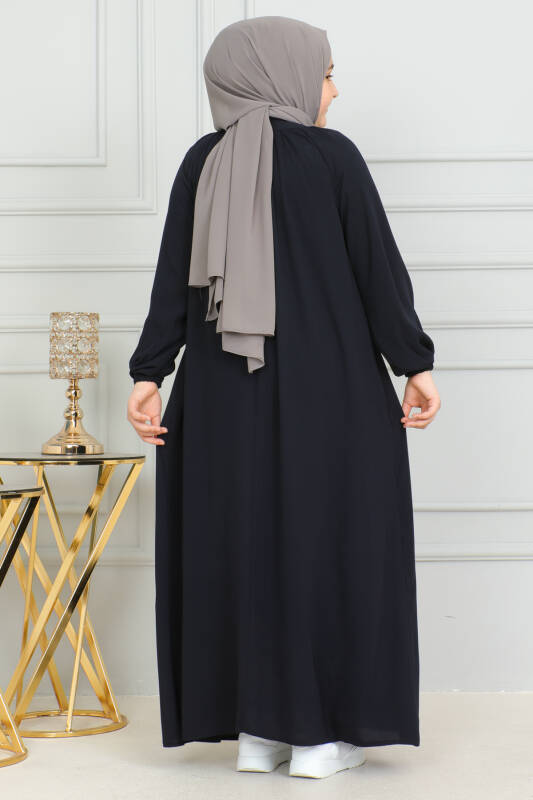 Reglan Kol Büzgülü Çocuk Elbise Lacivert - 4004 - 2