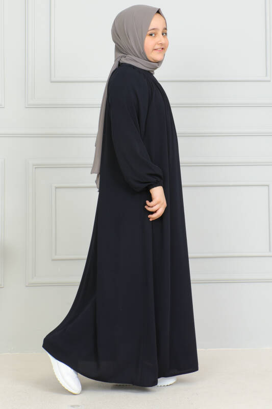 Reglan Kol Büzgülü Çocuk Elbise Lacivert - 4004 - 3