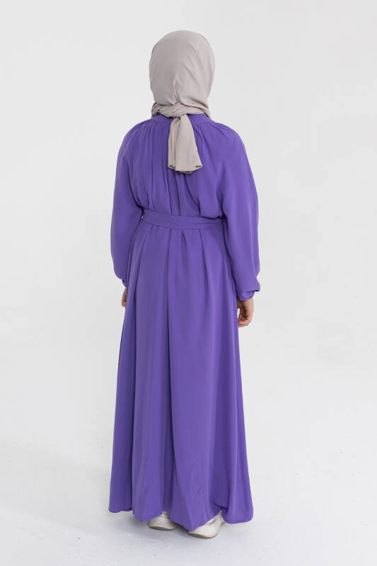 Reglan Kol Büzgülü Çocuk Elbise- mor - 4