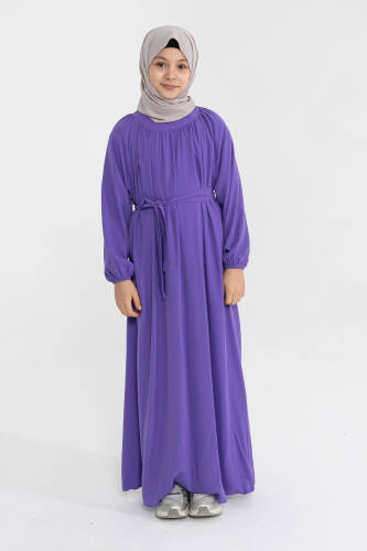 Reglan Kol Büzgülü Çocuk Elbise- mor - 7