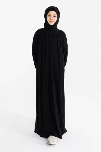 Reglan Kol Büzgülü Çocuk Elbise- siyah - Kadeem Giyim