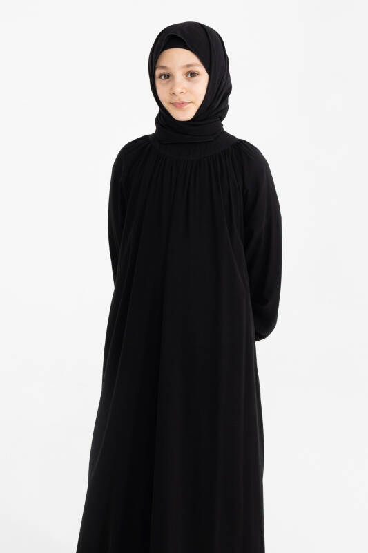 Reglan Kol Büzgülü Çocuk Elbise- siyah - 2