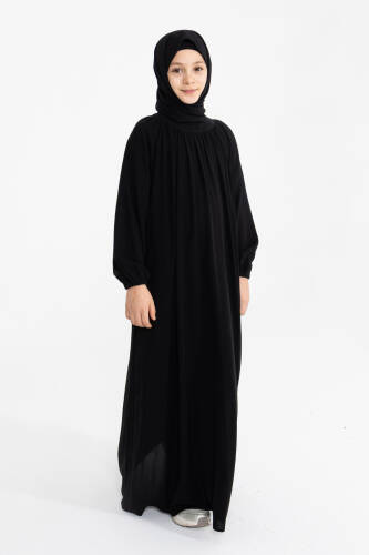 Reglan Kol Büzgülü Çocuk Elbise- siyah - 4