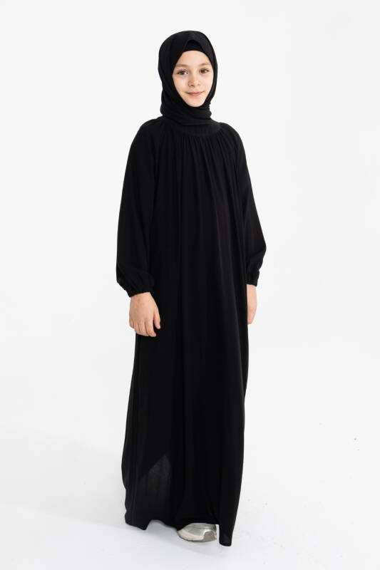 Reglan Kol Büzgülü Çocuk Elbise- siyah - 4