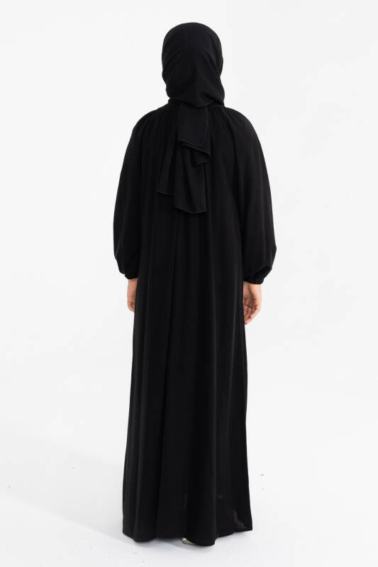 Reglan Kol Büzgülü Çocuk Elbise- siyah - 5
