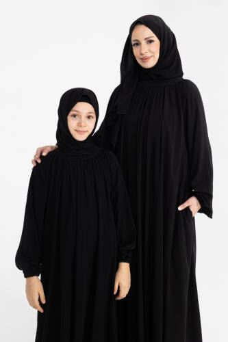 Reglan Kol Büzgülü Çocuk Elbise- siyah - 6