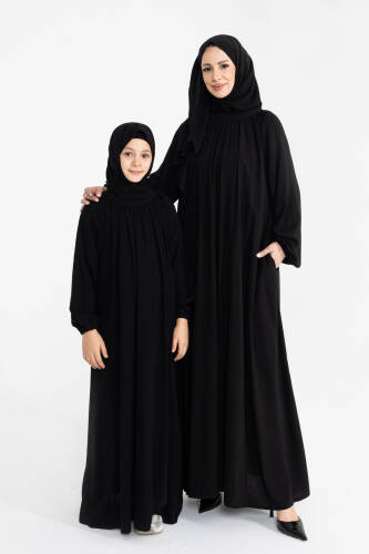 Reglan Kol Büzgülü Çocuk Elbise- siyah - 7