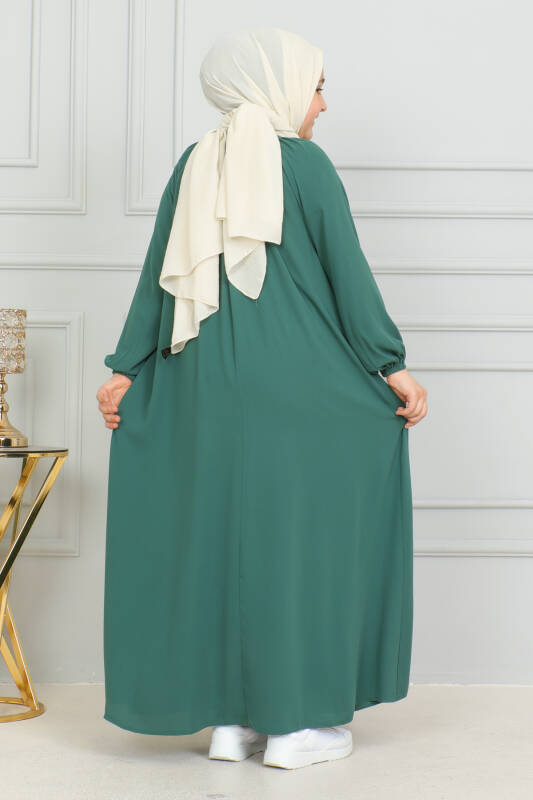 Reglan Kol Büzgülü Çocuk Elbise- yeşil - 4