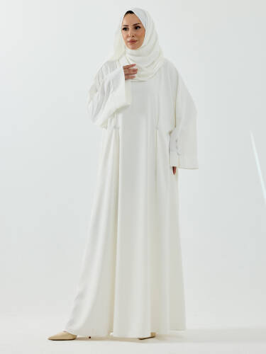 Serra Şal Hediyeli Düğme Detaylı Dubai Abaya Takım Beyaz - 1015 - Kadeem Giyim