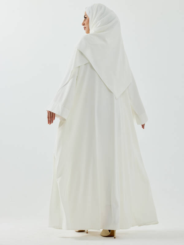 Serra Şal Hediyeli Düğme Detaylı Dubai Abaya Takım Beyaz - 1015 - 5