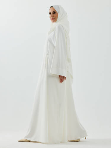 Serra Şal Hediyeli Düğme Detaylı Dubai Abaya Takım Beyaz - 1015 - 6