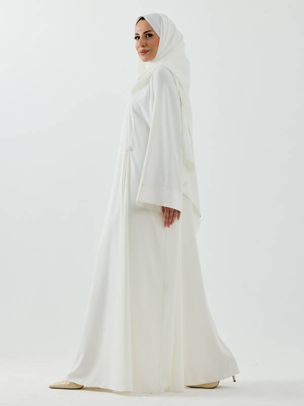 Serra Şal Hediyeli Düğme Detaylı Dubai Abaya Takım Beyaz - 1015 - 6