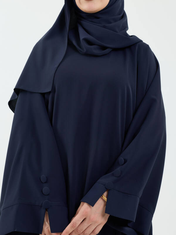 Serra Şal Hediyeli Düğme Detaylı Dubai Abaya Takım Lacivert - 1015 - 2