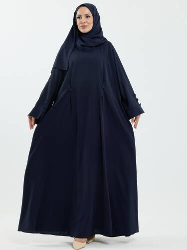 Serra Şal Hediyeli Düğme Detaylı Dubai Abaya Takım Lacivert - 1015 - 3
