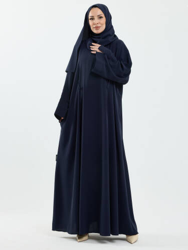 Serra Şal Hediyeli Düğme Detaylı Dubai Abaya Takım Lacivert - 1015 - 4