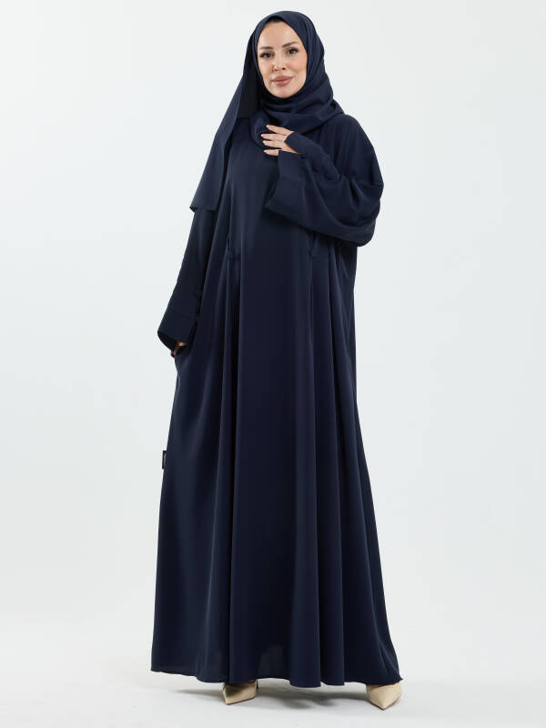 Serra Şal Hediyeli Düğme Detaylı Dubai Abaya Takım Lacivert - 1015 - 4
