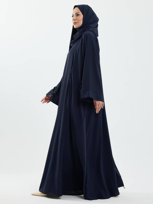 Serra Şal Hediyeli Düğme Detaylı Dubai Abaya Takım Lacivert - 1015 - 5