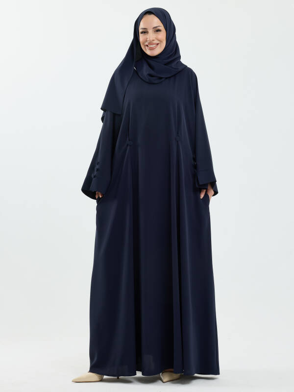 Serra Şal Hediyeli Düğme Detaylı Dubai Abaya Takım Lacivert - 1015 - 6