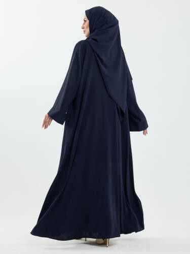 Serra Şal Hediyeli Düğme Detaylı Dubai Abaya Takım Lacivert - 1015 - 7