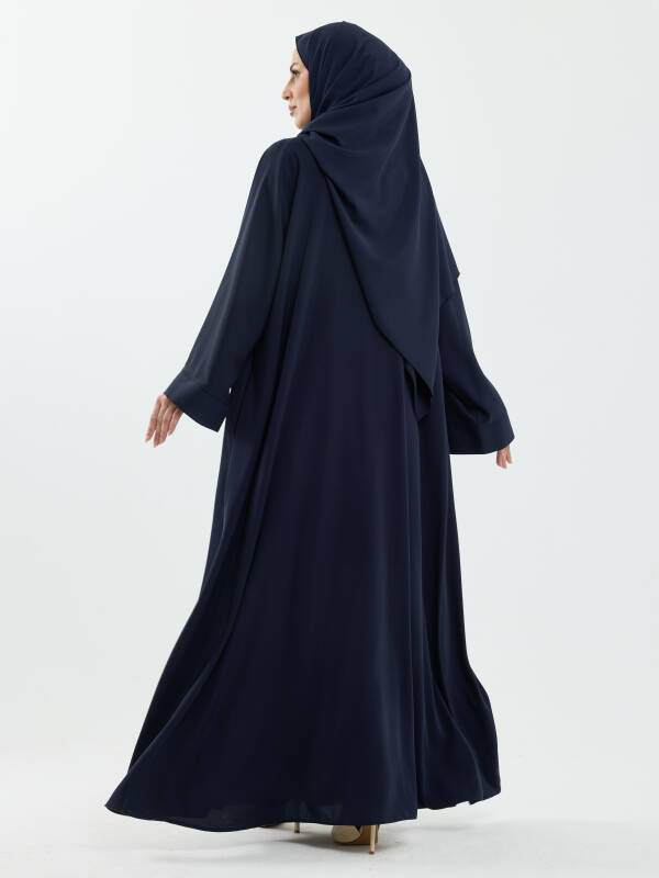 Serra Şal Hediyeli Düğme Detaylı Dubai Abaya Takım Lacivert - 1015 - 7