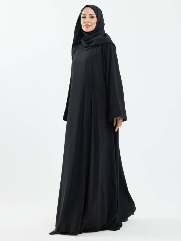 Serra Şal Hediyeli Düğme Detaylı Dubai Abaya Takım Siyah - 1015 - 1