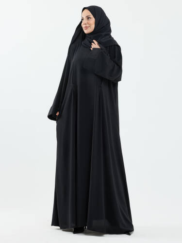 Serra Şal Hediyeli Düğme Detaylı Dubai Abaya Takım Siyah - 1015 - Kadeem Giyim (1)