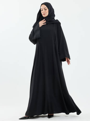 Serra Şal Hediyeli Düğme Detaylı Dubai Abaya Takım Siyah - 1015 - 3