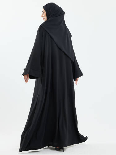 Serra Şal Hediyeli Düğme Detaylı Dubai Abaya Takım Siyah - 1015 - 4