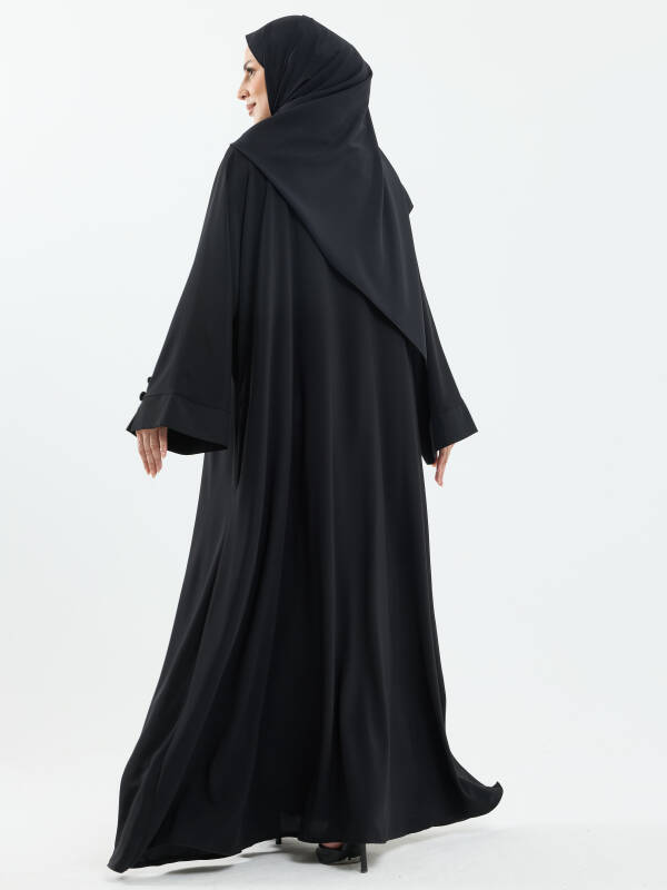 Serra Şal Hediyeli Düğme Detaylı Dubai Abaya Takım Siyah - 1015 - 4